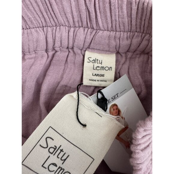 Salty Lemon Gauzy‎ crop top and wide pants set lilac beachy sz L - Picture 3 of 9